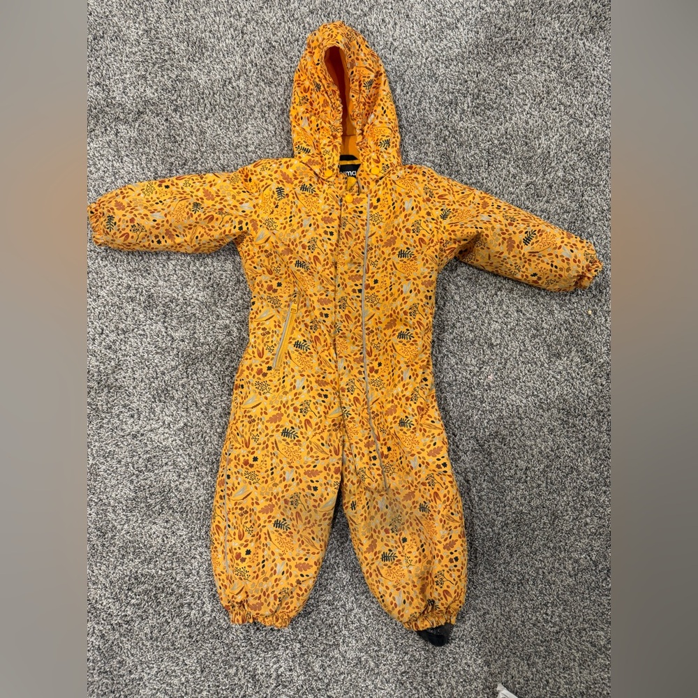 Reima yellow leaf print snowsuit, size 2T